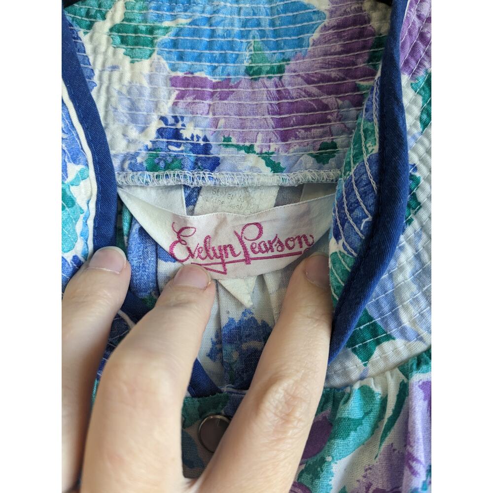 Evelyn Pearson Women's Blue Green Floral Short Sleeve Housecoat Size S - Picture 3 of 4